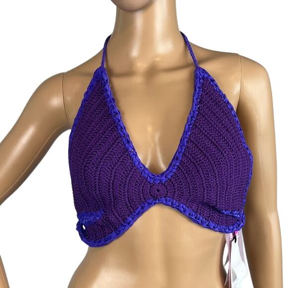 Forte Forte Women's Purple Crochet Knit Self Tie Top (US 6-M) NWT Boho Festival - Picture 2 of 9